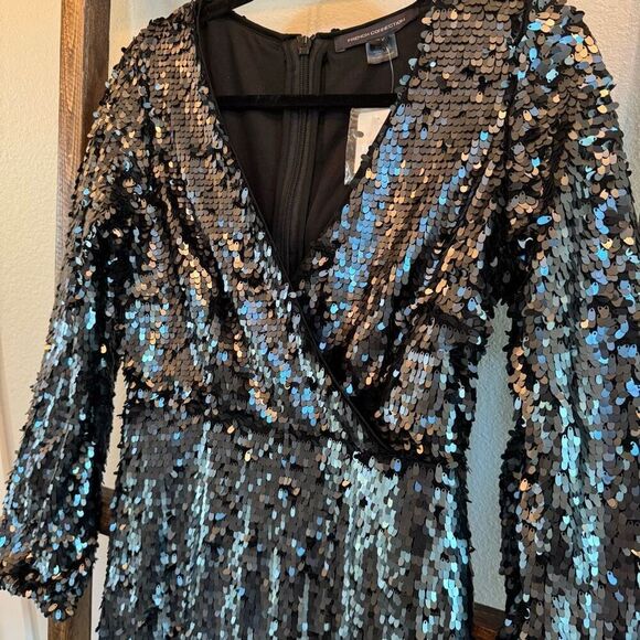 NWT French Connection Bisma Sequin Dress 4 Gunmetal Silver Wrap Holiday NYE - Picture 9 of 9